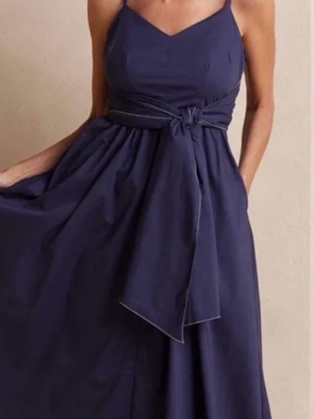 summersalt Navy Spaghetti-Strap Maxi Dress with Waist Tie NWT
